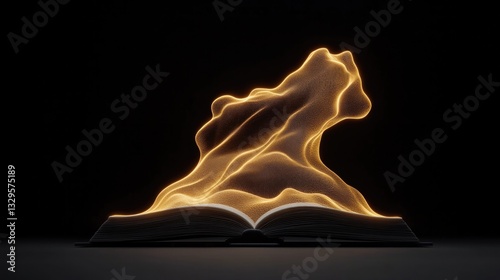 Illuminated pages exude flowing light, creating magical, etherea