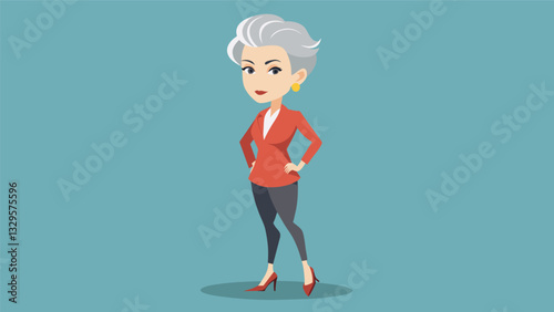 A mature woman with her hair styled in a chic pixie and sporting a pair of pointedtoe pumps showcases her timeless sense of style.. Vector illustration