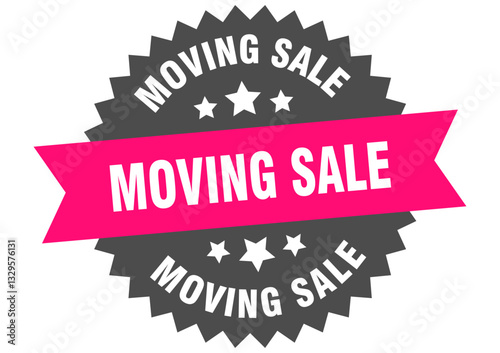 moving sale. moving sale round pink label isolated on transparent background