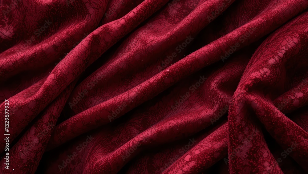 Obraz premium Close-up of luxurious red velvet fabric, showcasing smooth folds and rich texture, ideal for textile or fashion designs.