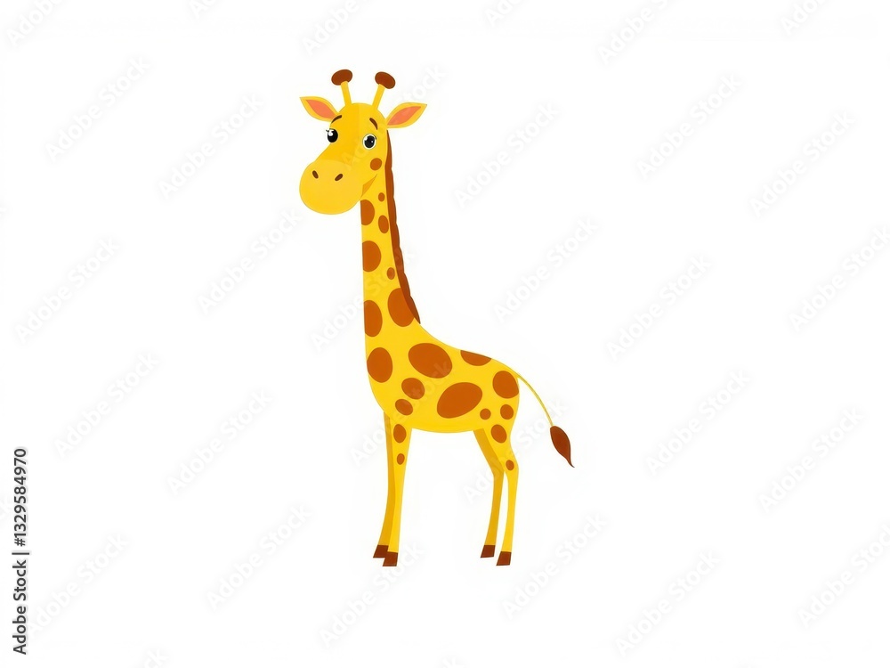 Obraz premium Simple Cartoon Giraffe with Bold Colors and Clean Lines on a White Background