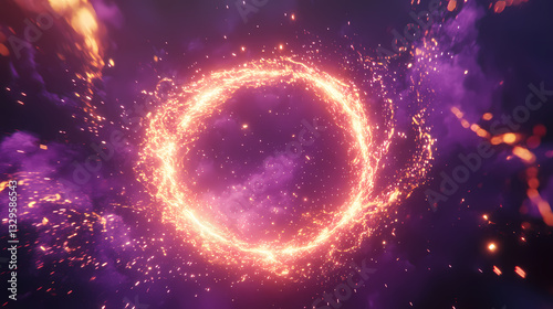 Electric sparks dance across a shimmering purple lightning circle, like a cosmic waltz of light and energy, electric sparks, glowing sparks. Cosmic Sparks. Illustration photo