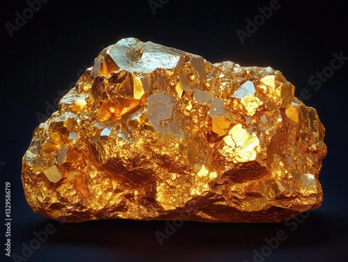 Ancient Gold Treasure Artifact with Natural Crystalline Formation in Dramatic Museum Display Setting photo