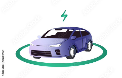 Wireless charging for electro cars concept. Electric automobile refuels with sustainable energy. Transport recharges with eco fuel, electricity at charger. Flat isolated vector illustration on white
