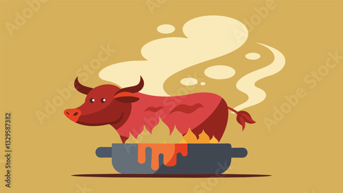 The smoky aroma of the beef fills the air as it cooks to perfection a staple in traditional Peruvian cuisine.. Vector illustration