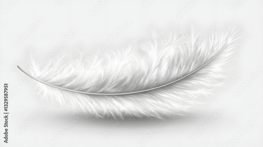 Obraz premium Delicate Feather: A single, pristine white feather, softly curved with a delicate stem, evoking feelings of lightness and purity.