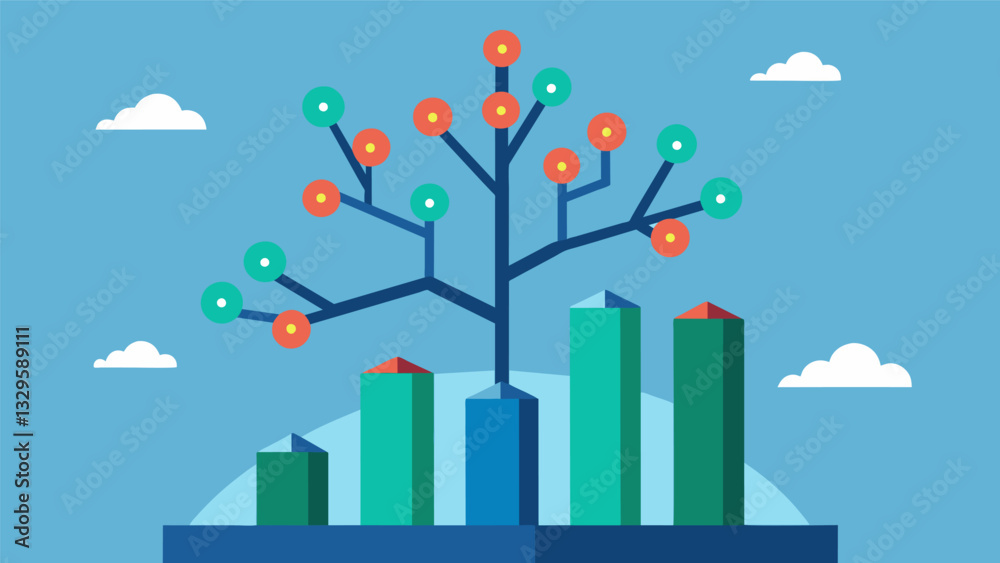 Fototapeta premium At the top of the tree the newest branches sprouted showcasing the latest developments in data gathering and analysis.. Vector illustration