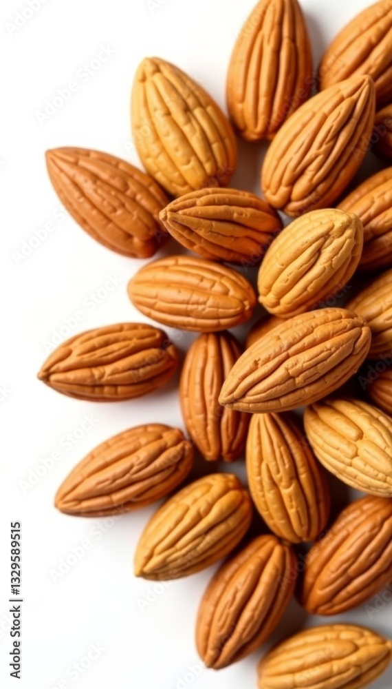 Fototapeta premium A collection of whole almonds isolated on a white background for nutrition concepts, isolated, organic, almond