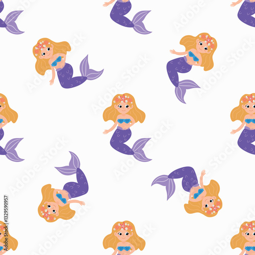 Seamless pattern with cute mermaids. Design for fabric, textile, wallpaper, packaging
