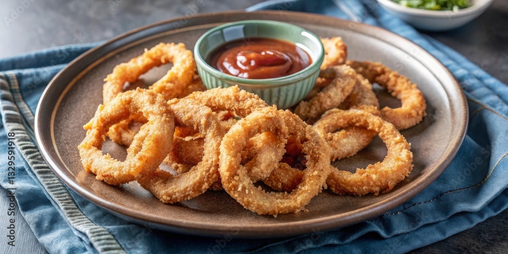 Enjoying crispy onion rings at a cozy diner appetizer delight indoor setting deliciously tangy dipping sauce Enjoying crispy onion rings at a cozy diner appetizer delight indoor setting deliciously tangy dipping sauce