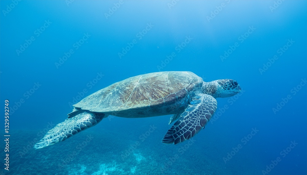 Fototapeta premium Green Sea Turtle swimming in clear blue water