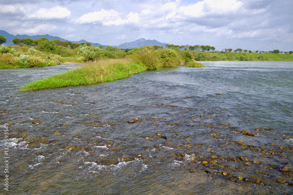 Naklejka premium Shallow Rapids of the Seomjin River
