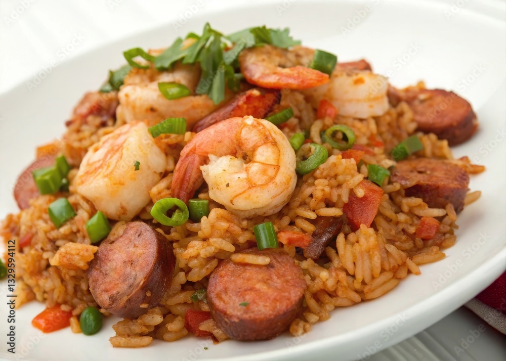 Savor spicy cajun-style jambalaya with shrimp and sausage southern usa culinary delight warm kitchen close-up flavor explosion Savor spicy cajun-style jambalaya with shrimp and sausage southern usa culinary delight warm kitchen close-up flavor explosion
