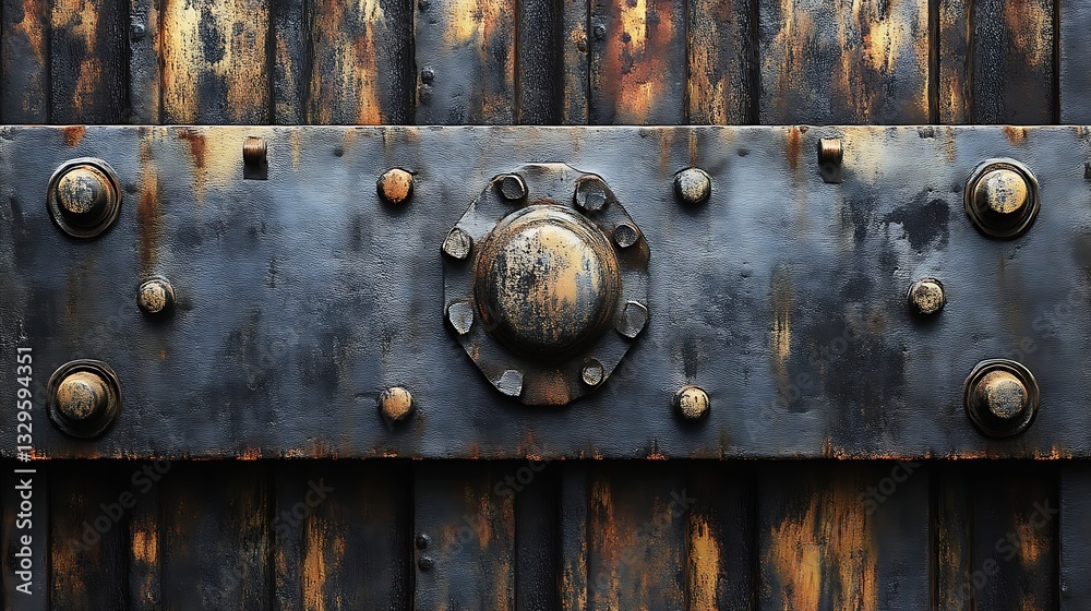 Rusted Metal Panel with Central Fixture and Bolts Rusted Metal Panel with Central Fixture and Bolts