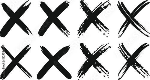 set of grunge-style black x marks with rough brush textures
