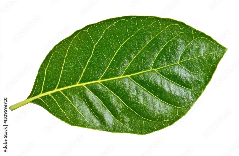 Obraz premium Single Green Leaf Close up on White Background