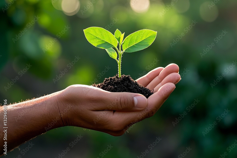 Hand Holding a Sprout, Symbol of New Life and Growth Hand Holding a Sprout, Symbol of New Life and Growth