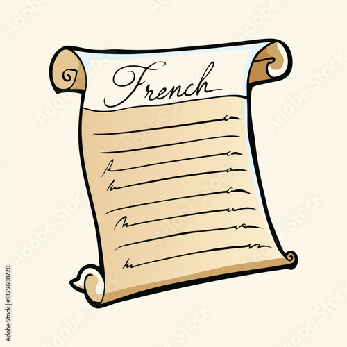 Art & Illustration of Old parchment scroll with a blank space.