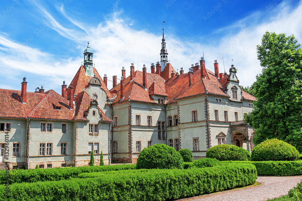 Schonborn Castle, a stunning 19th-century Neo-Romantic hunting palace in the Carpathians, Ukraine
