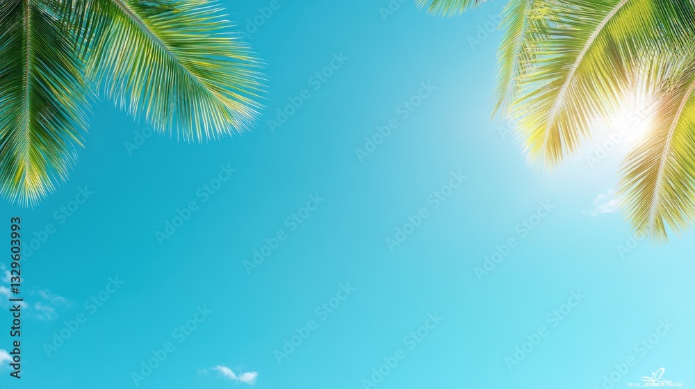Fototapeta premium Tropical Paradise: Palm Fronds Under a Bright Summer Sky