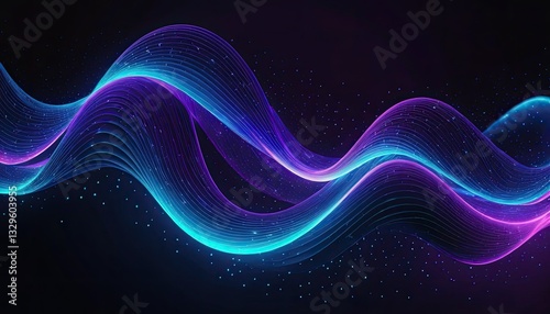 Fluid Cosmic Dance Of Vibrant Purple And Teal Energy Waves Flowing Through A Dark Night Sky Speckled With Stardust