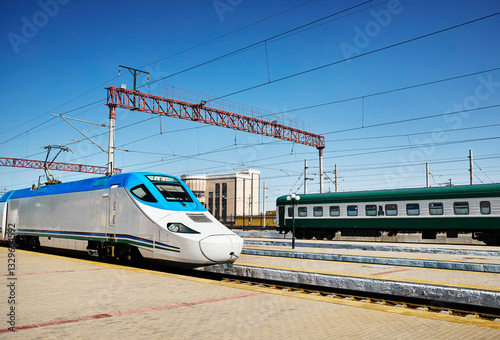 Afrosiyab high speed Bullet train at Bukhara Station in Uzbekistan