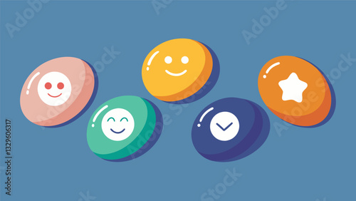 A set of worry stones with each one representing a different coping mechanism such as deep breathing positive selftalk or muscle relaxation.. Vector illustration photo