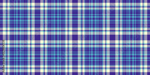 Vibrant seamless plaid pattern in calming blue and purple hues. Perfect for textile design, backgrounds, or website textures.  Evokes a sense of tranquility and order.