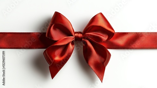 Beautifully tied red satin bow, perfect for holiday and celebration themes against a white background.