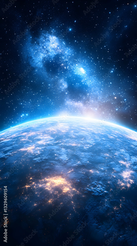 Fototapeta premium Cosmic view of a planet with swirling nebula