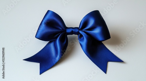 Classic blue ribbon bow, neatly tied and centered on a smooth white background.