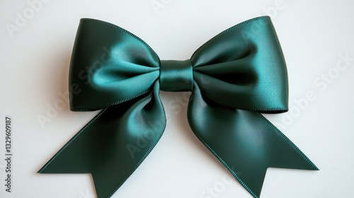 Classic green bow with a smooth satin finish, centered on a crisp white background.