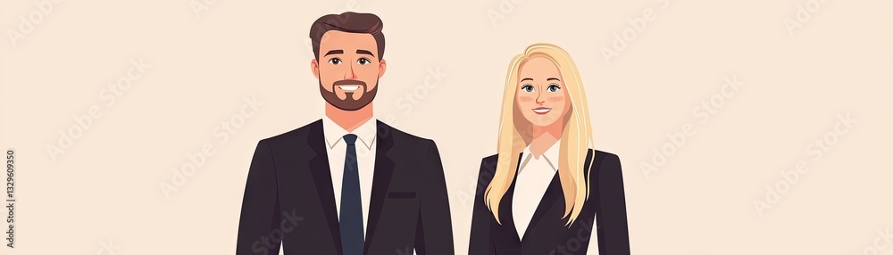 Business team portrait man and woman in suits, neutral background, corporate headshot Business team portrait man and woman in suits, neutral background, corporate headshot