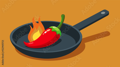 The pepper is p into a hot oiled skillet and fried until the batter is golden brown.. Vector illustration