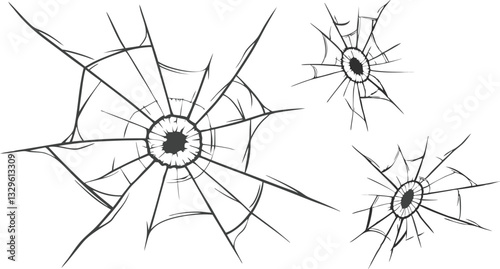 shattered glass vector collection, bullet impact cracks, broken window elements
