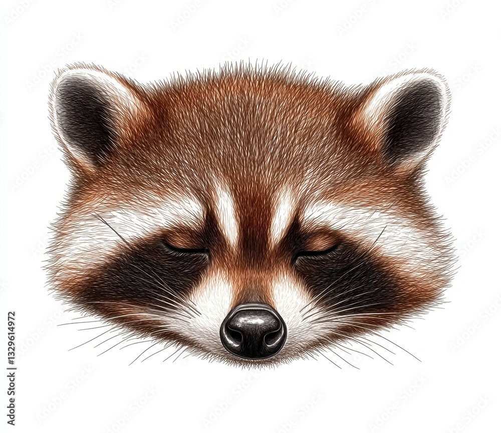 Obraz premium Sleeping Raccoon Illustration Detailed Close up Portrait of a Relaxed Animal