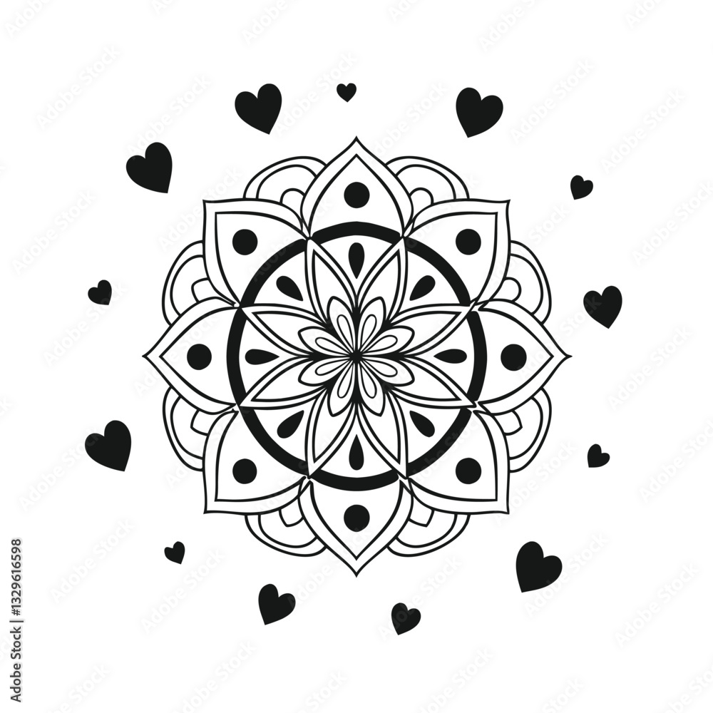  Pattern in the form of a mandala. Henna tattoo mandala. Mehndi style. Decorative pattern in oriental style. Coloring book page.