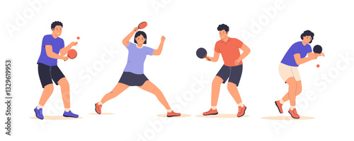 Set illustration of table tennis players. Illustration for website, landing page, mobile app, poster and banner.