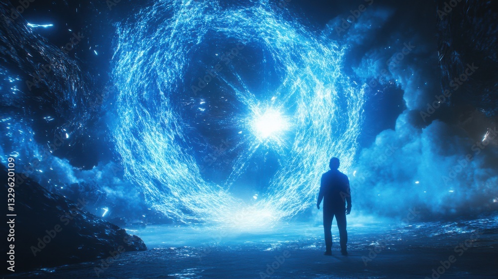 Fototapeta premium Futuristic Quantum-Enhanced Teleportation Experiment_VISUAL POST_Mankind Advancement