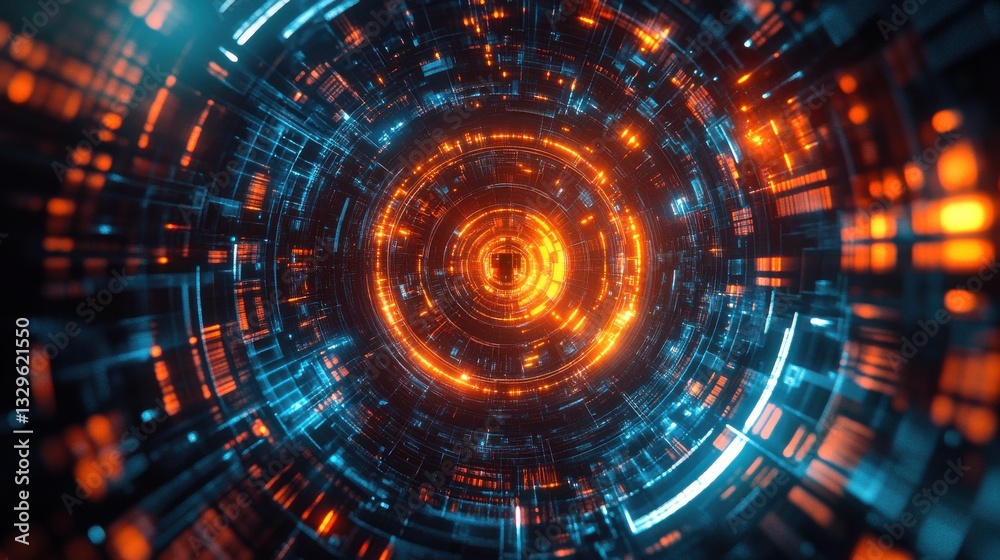 Obraz premium Quantum Core Glowing Under Dynamic Digital Patterns