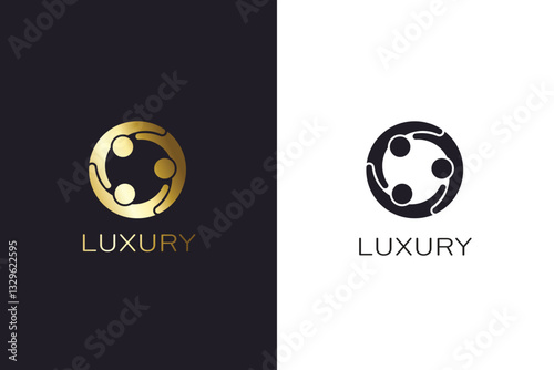 Dynamic Teamwork Luxury Logo with Connected Figures in Gold Finish