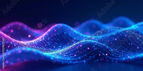 Abstract digital waves in glowing blue and purple hues, pattern, data, background