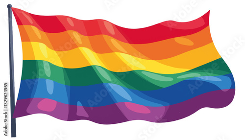 Colorful rainbow flag waving in the wind, pride and inclusivity
