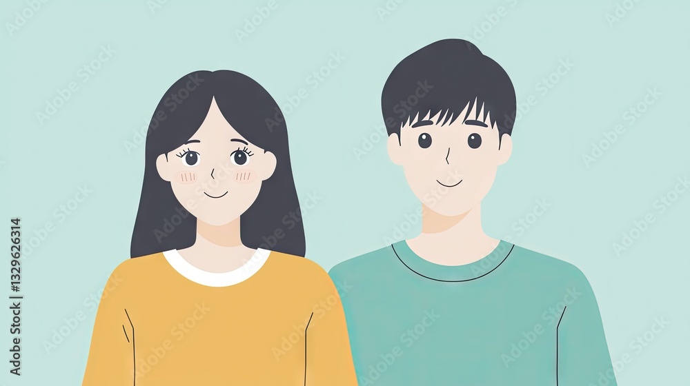 Happy young couple portrait, pastel background, relationship, love, website design Happy young couple portrait, pastel background, relationship, love, website design