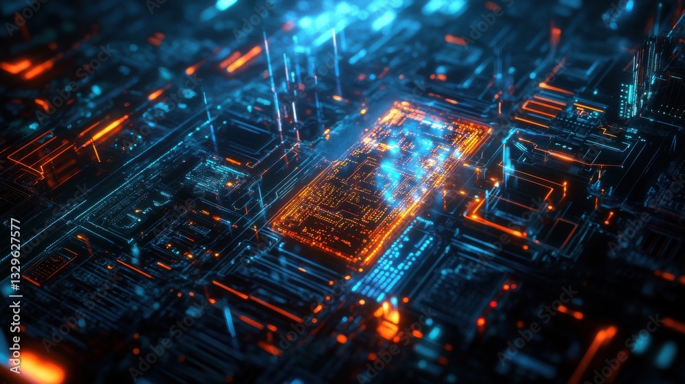 Fototapeta premium Quantum Machine Glowing with Intricate Digital Circuits