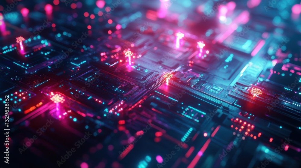 Obraz premium Close-up of Glowing Qubits in Futuristic Quantum Machine