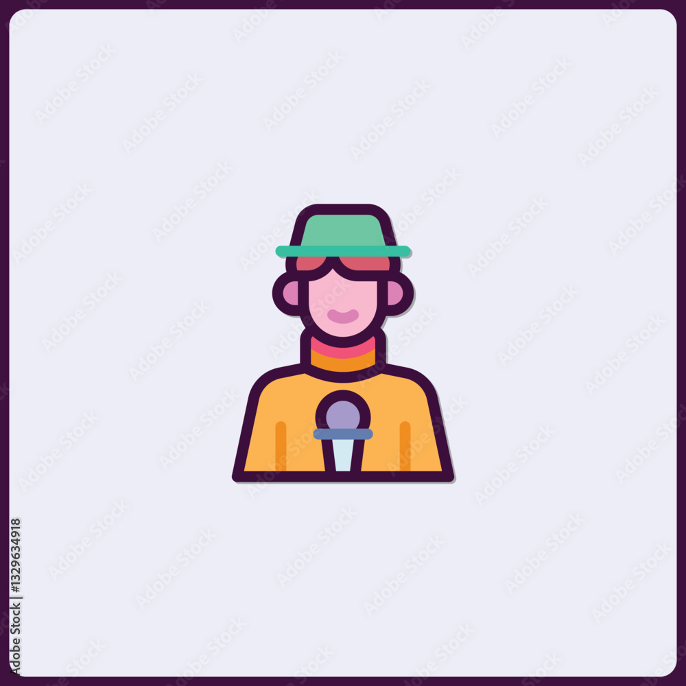 Stylized ice cream vendor icon with hat, showcasing a retro design aesthetic Stylized ice cream vendor icon with hat, showcasing a retro design aesthetic