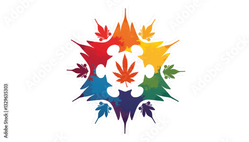 Colorful abstract family crest with rainbow elements, unity symbolism