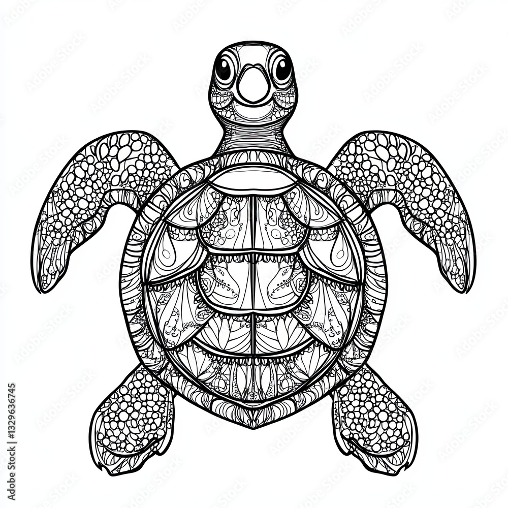 Fototapeta premium Detailed illustration of a turtle featuring intricate patterns and designs.