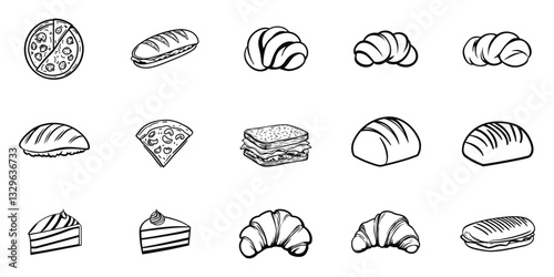 Bread bakery baking loaf thin line icon vector set 